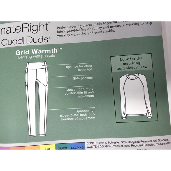 Cuddl Duds ClimateRight Grid Warmth Base Layer Thermal Legging + Crew Top Set, L - Picture 14 of 16